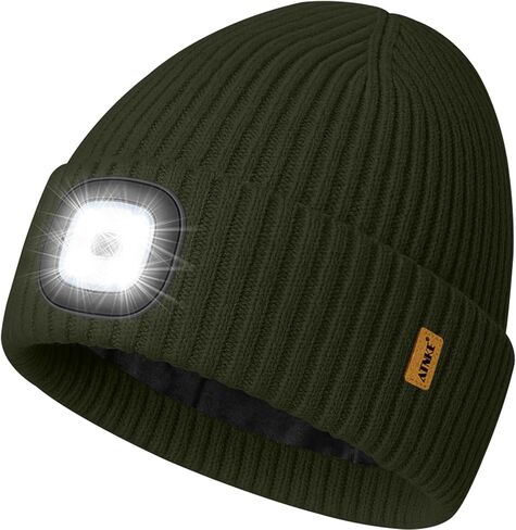 ATNKE LED Lighted Lined Fleece Beanie Cap,USB Rechargeable 4 LED Running Headlamp Hat with Light Gifts for Men and Women in Kuwait