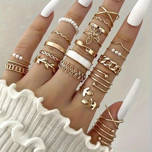 21 Pieces Knuckle Rings Set for Women, Vintage Stackable Finger Midi Rings Dainty Cubic Zirconia Crystal Simple Twist Hollow Cute Rings Pack Jewelry Gift in Saudi Arabia