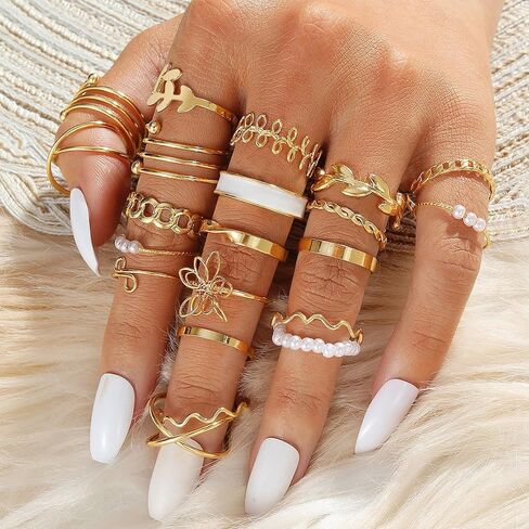 21 Pieces Knuckle Rings Set for Women, Vintage Stackable Finger Midi Rings Dainty Cubic Zirconia Crystal Simple Twist Hollow Cute Rings Pack Jewelry Gift in Saudi Arabia