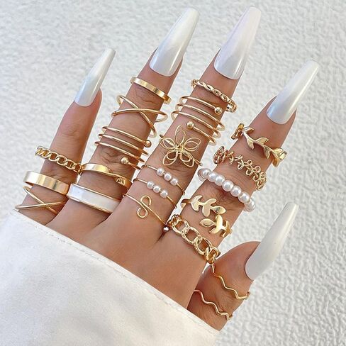 21 Pieces Knuckle Rings Set for Women, Vintage Stackable Finger Midi Rings Dainty Cubic Zirconia Crystal Simple Twist Hollow Cute Rings Pack Jewelry Gift in Saudi Arabia