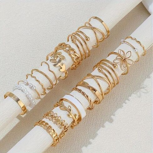 21 Pieces Knuckle Rings Set for Women, Vintage Stackable Finger Midi Rings Dainty Cubic Zirconia Crystal Simple Twist Hollow Cute Rings Pack Jewelry Gift in Saudi Arabia