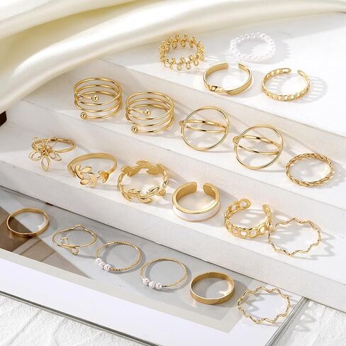 21 Pieces Knuckle Rings Set for Women, Vintage Stackable Finger Midi Rings Dainty Cubic Zirconia Crystal Simple Twist Hollow Cute Rings Pack Jewelry Gift in Saudi Arabia
