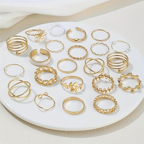 21 Pieces Knuckle Rings Set for Women, Vintage Stackable Finger Midi Rings Dainty Cubic Zirconia Crystal Simple Twist Hollow Cute Rings Pack Jewelry Gift in Saudi Arabia