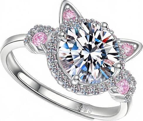 Sterling Silver Cat Ring for Women Adjustable Cute Dainty Stackable Ring with Cubic Zirconia Perfect Jewelry Gift for Cat Lovers in Saudi Arabia