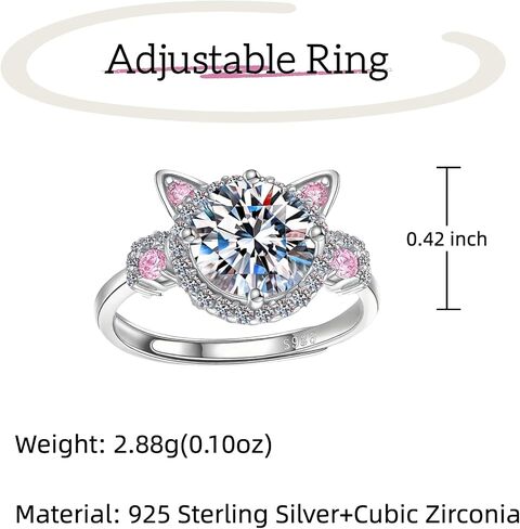 Sterling Silver Cat Ring for Women Adjustable Cute Dainty Stackable Ring with Cubic Zirconia Perfect Jewelry Gift for Cat Lovers in Saudi Arabia