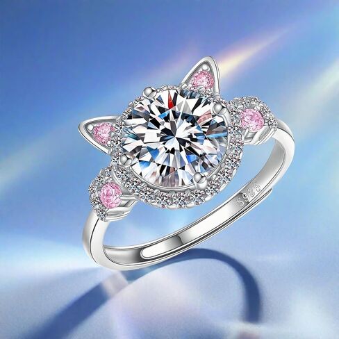 Sterling Silver Cat Ring for Women Adjustable Cute Dainty Stackable Ring with Cubic Zirconia Perfect Jewelry Gift for Cat Lovers in Saudi Arabia