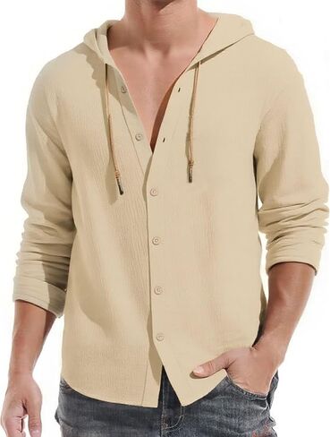 Mens Short Sleeved Shirt Hooded Casual Top Open Collar Shirt in Saudi Arabia