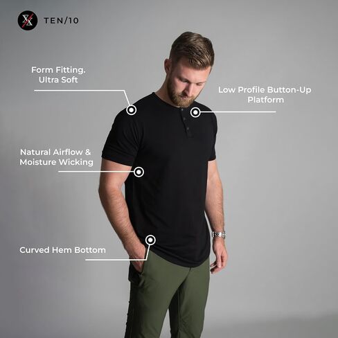Ten10 Apparel Men's Premium Henley Curved Hem, Crew Neck Short Sleeve T-Shirt, Velura Blend in Saudi Arabia