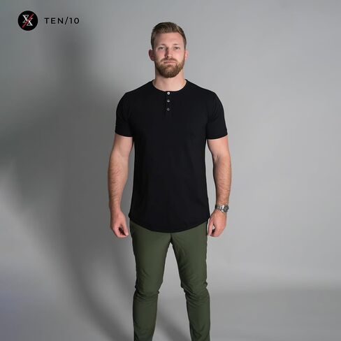 Ten10 Apparel Men's Premium Henley Curved Hem, Crew Neck Short Sleeve T-Shirt, Velura Blend in Saudi Arabia