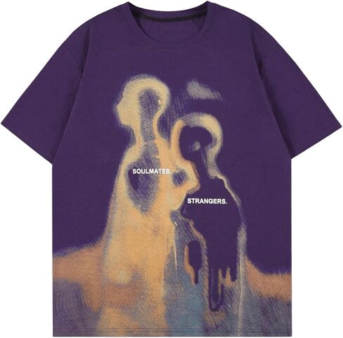 QJQ Men's Oversized Graphic T Shirts Short Sleeve Crewneck Tees Casual Summer Vintage Streetwear Tops in Saudi Arabia
