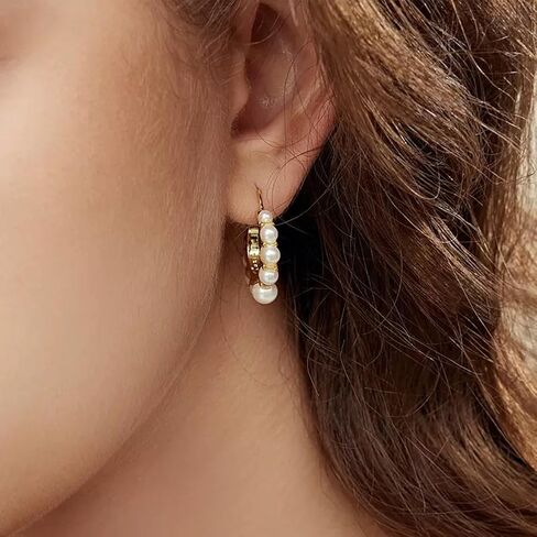 6 Pairs Gold Hoop Earrings for Women, Hypoallergenic Twisted Statement Earrings, Fashion Large Pearls - Beautifully Decorated for Birthday Parties（Style 2） in Saudi Arabia