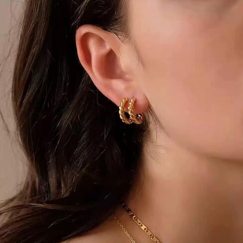 6 Pairs Gold Hoop Earrings for Women, Hypoallergenic Twisted Statement Earrings, Fashion Large Pearls - Beautifully Decorated for Birthday Parties（Style 2） in Saudi Arabia