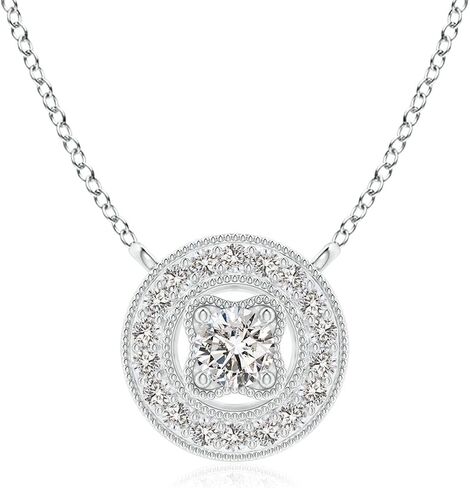 Angara Natural Diamond Pendant for Women | Vintage Style Diamond Halo Pendant with Milgrain Detailing in 14K Solid Gold/Silver/Platinum | April Birthday, Anniversary, Gemstone Jewellery Gift in Saudi Arabia