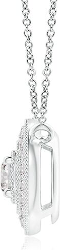 Angara Natural Diamond Pendant for Women | Vintage Style Diamond Halo Pendant with Milgrain Detailing in 14K Solid Gold/Silver/Platinum | April Birthday, Anniversary, Gemstone Jewellery Gift in Saudi Arabia