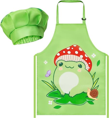 R HORSE 2Pcs Christmas Kid Apron and Chef Hat Set, Xmas Red Adjustable Children Red Kitchen Apron, Dress up Role Play Chef Toy Cooking Baking Painting Training Kits for Kids Birthday Christmas Gift in Kuwait