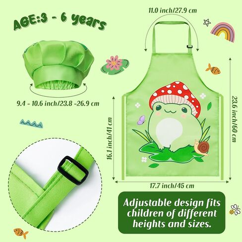R HORSE 2Pcs Christmas Kid Apron and Chef Hat Set, Xmas Red Adjustable Children Red Kitchen Apron, Dress up Role Play Chef Toy Cooking Baking Painting Training Kits for Kids Birthday Christmas Gift in Kuwait