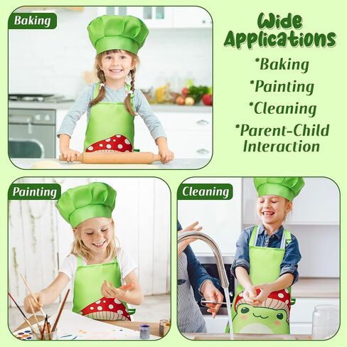 R HORSE 2Pcs Christmas Kid Apron and Chef Hat Set, Xmas Red Adjustable Children Red Kitchen Apron, Dress up Role Play Chef Toy Cooking Baking Painting Training Kits for Kids Birthday Christmas Gift in Kuwait