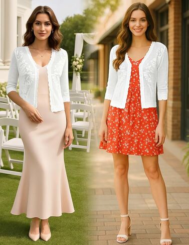 Kate Kasin Women's 2025 Cropped Cardigan Sweaters Trendy Lightweight 3/4 Sleeve Button Down Crochet Textured Shrugs Top in Kuwait