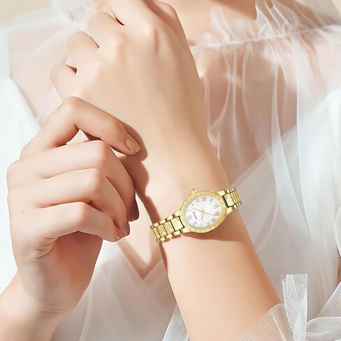 Vintage Gold Watches for Women with Oval Case,Roman Numeral Dial,Golden Tone Bracelet Strap,Water Resistant,Includes Tools in Kuwait