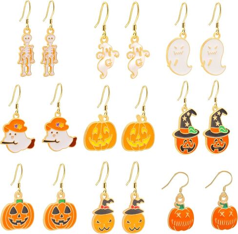 6-20 Pairs Halloween Stud Earrings Sets Spider Web Pumpkin Ghost Drop earrings Bat Cat Witch Stud Earrings Set Halloween Jewelry for Women in Saudi Arabia