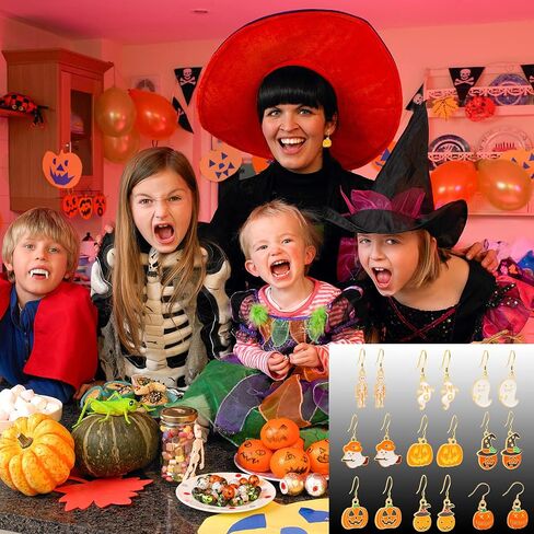 6-20 Pairs Halloween Stud Earrings Sets Spider Web Pumpkin Ghost Drop earrings Bat Cat Witch Stud Earrings Set Halloween Jewelry for Women in Saudi Arabia