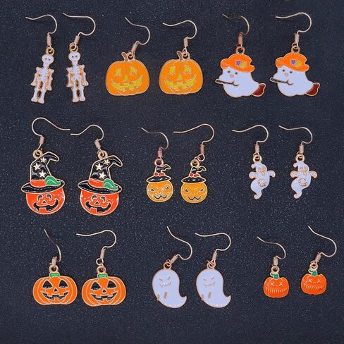 6-20 Pairs Halloween Stud Earrings Sets Spider Web Pumpkin Ghost Drop earrings Bat Cat Witch Stud Earrings Set Halloween Jewelry for Women in Saudi Arabia