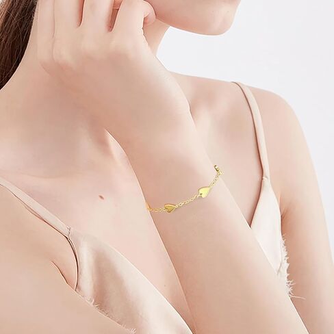 أساور الذهب للنساء 14K أساور الذهب للنساء الحب سوار للمرأة متعددة على شكل قلب المعلقات القلب سلسلة سوار للمرأة in Kuwait