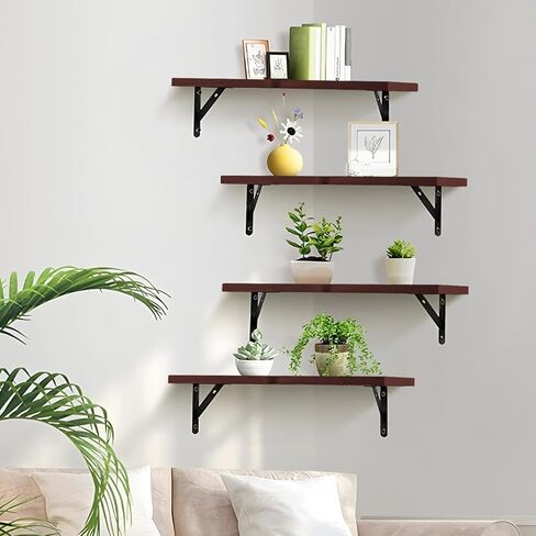 Corner Floating Shelves Set of 4,Corner Wall Shelves,Rustic Wood Wall Mounted Shelf for Home Decor, Living Room, Bedroom, Kitchen, Bathroom,Office(Brown,15.9 x 11.4 inch) in Saudi Arabia