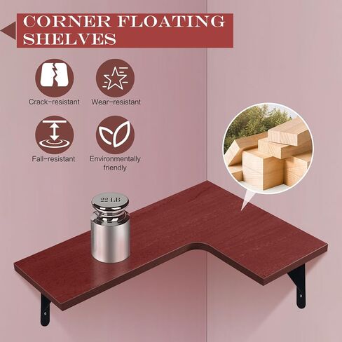 Corner Floating Shelves Set of 4,Corner Wall Shelves,Rustic Wood Wall Mounted Shelf for Home Decor, Living Room, Bedroom, Kitchen, Bathroom,Office(Brown,15.9 x 11.4 inch) in Saudi Arabia