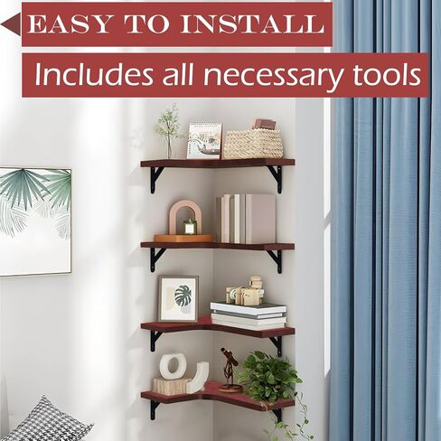 Corner Floating Shelves Set of 4,Corner Wall Shelves,Rustic Wood Wall Mounted Shelf for Home Decor, Living Room, Bedroom, Kitchen, Bathroom,Office(Brown,15.9 x 11.4 inch) in Saudi Arabia