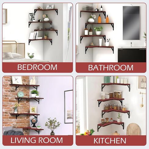 Corner Floating Shelves Set of 4,Corner Wall Shelves,Rustic Wood Wall Mounted Shelf for Home Decor, Living Room, Bedroom, Kitchen, Bathroom,Office(Brown,15.9 x 11.4 inch) in Saudi Arabia