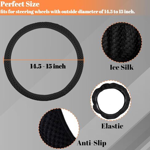 Black 15" Steering Wheel Cover Anti-Slip Microfiber Breathable in Saudi Arabia