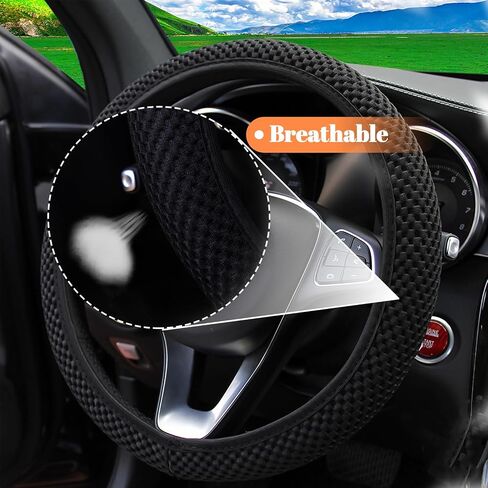 Black 15" Steering Wheel Cover Anti-Slip Microfiber Breathable in Saudi Arabia
