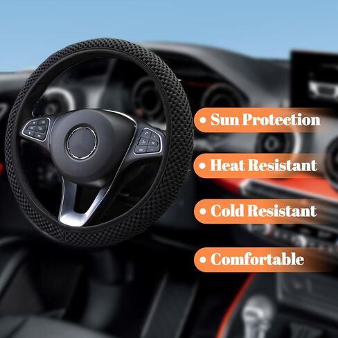 Black 15" Steering Wheel Cover Anti-Slip Microfiber Breathable in Saudi Arabia