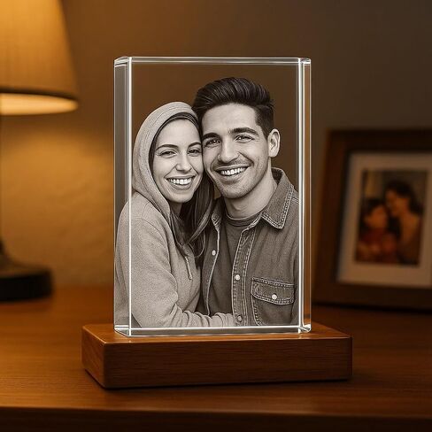 صورة كريستالية ثلاثية الأبعاد مخصصة - قاعدة إضاءة اختيارية متعددة الألوان| علبة هدية| صورة مخصصة محفورة بالليزر للأمهات والآباء وهدايا أعياد الميلاد والاحتفالات - مستطيلة (صغيرة) in Kuwait