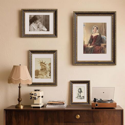 إطار صورة ذهبي مقاس 5x5 - ذهبي عتيق - إطار مزخرف عتيق مقاس 5x5 مع زجاج مقسّى وقالب عريض مقاس 1.5 بوصة - عرض 5 × 5 صور، مطبوعات فنية على سطح الطاولة أو الحائط، أسود، فردي in Kuwait