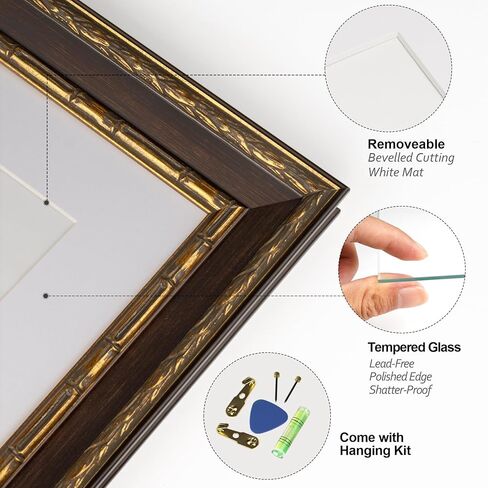 إطار صورة ذهبي مقاس 5x5 - ذهبي عتيق - إطار مزخرف عتيق مقاس 5x5 مع زجاج مقسّى وقالب عريض مقاس 1.5 بوصة - عرض 5 × 5 صور، مطبوعات فنية على سطح الطاولة أو الحائط، أسود، فردي in Kuwait