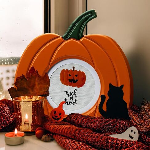 5x7 White Pumpkin Picture Frame for Halloween Fall Decor, Solid Wood with Real Glass, Display 5x7 Photo Matted to 4x6, Vertical Display Desk Tabletop or Wall Hanging in Saudi Arabia
