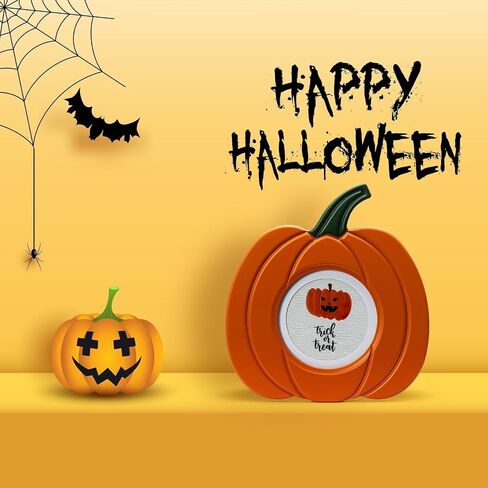 5x7 White Pumpkin Picture Frame for Halloween Fall Decor, Solid Wood with Real Glass, Display 5x7 Photo Matted to 4x6, Vertical Display Desk Tabletop or Wall Hanging in Saudi Arabia