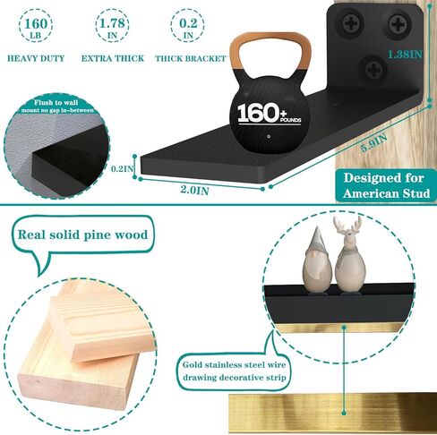 أرفف عائمة من خشب الصنوبر باللونين الأبيض والذهبي بسمك 1.78 بوصة مقاس 25 × 7.9 بوصة مع دعامة شديدة التحمل مقاس 1/5 بوصة، وأرفف بيضاء وذهبية مع شريط تقليم من الفولاذ المقاوم للصدأ، وأرفف ذهبية للجدار، ومجموعة غرفة نوم مكونة من 2 in Kuwait