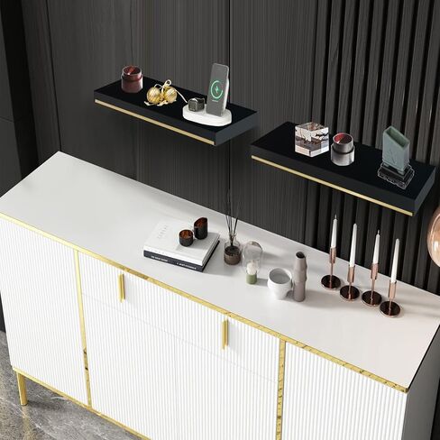 أرفف عائمة من خشب الصنوبر باللونين الأبيض والذهبي بسمك 1.78 بوصة مقاس 25 × 7.9 بوصة مع دعامة شديدة التحمل مقاس 1/5 بوصة، وأرفف بيضاء وذهبية مع شريط تقليم من الفولاذ المقاوم للصدأ، وأرفف ذهبية للجدار، ومجموعة غرفة نوم مكونة من 2 in Kuwait