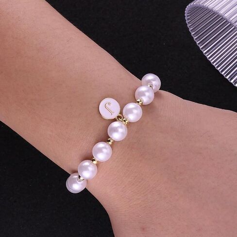 Pearl Initial Bracelet for Women Trendy Charm Letter A-Z Dainty Gold Letter Pearl Beaded Bracelet Bridesmaid Proposal Wedding Bride Party Bridal Birthday Jewelry in Saudi Arabia