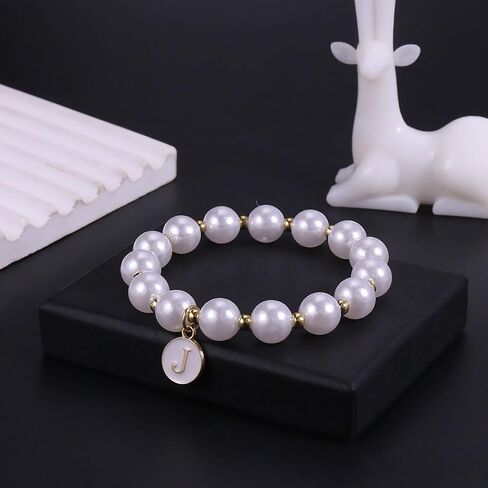 Pearl Initial Bracelet for Women Trendy Charm Letter A-Z Dainty Gold Letter Pearl Beaded Bracelet Bridesmaid Proposal Wedding Bride Party Bridal Birthday Jewelry in Saudi Arabia