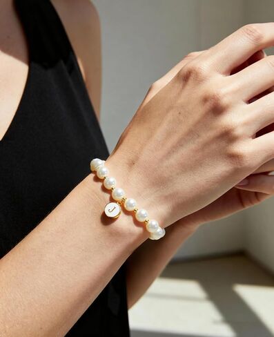 Pearl Initial Bracelet for Women Trendy Charm Letter A-Z Dainty Gold Letter Pearl Beaded Bracelet Bridesmaid Proposal Wedding Bride Party Bridal Birthday Jewelry in Saudi Arabia
