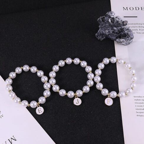 Pearl Initial Bracelet for Women Trendy Charm Letter A-Z Dainty Gold Letter Pearl Beaded Bracelet Bridesmaid Proposal Wedding Bride Party Bridal Birthday Jewelry in Saudi Arabia