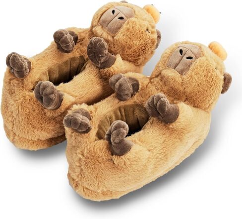 ooohyeah Women’s Funny Fuzzy Animal Slippers, Cute Capybara Cozy Non-Slip House Slippers for Women, Mabel, Size 9-10 in Kuwait