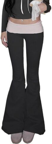 سروال نسائي Y2k قوطي برباط متوهج ملابس الشارع كاجوال ستار حجر الراين منخفض الارتفاع ديسكو سروال جرس قيعان in Kuwait