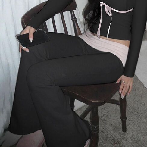 سروال نسائي Y2k قوطي برباط متوهج ملابس الشارع كاجوال ستار حجر الراين منخفض الارتفاع ديسكو سروال جرس قيعان in Kuwait