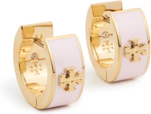 Tory Burch Women's Kira Huggie Earrings, Tory Gold/Pink Snow, One Size in Saudi Arabia