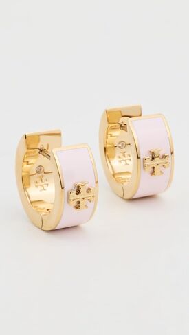 Tory Burch Women's Kira Huggie Earrings, Tory Gold/Pink Snow, One Size in Saudi Arabia